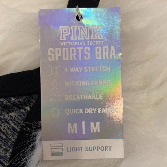 Victoria Secret Pink Ultimate Unlined Strappy Sports Bra Size Medium Gray Black - Picture 4 of 4